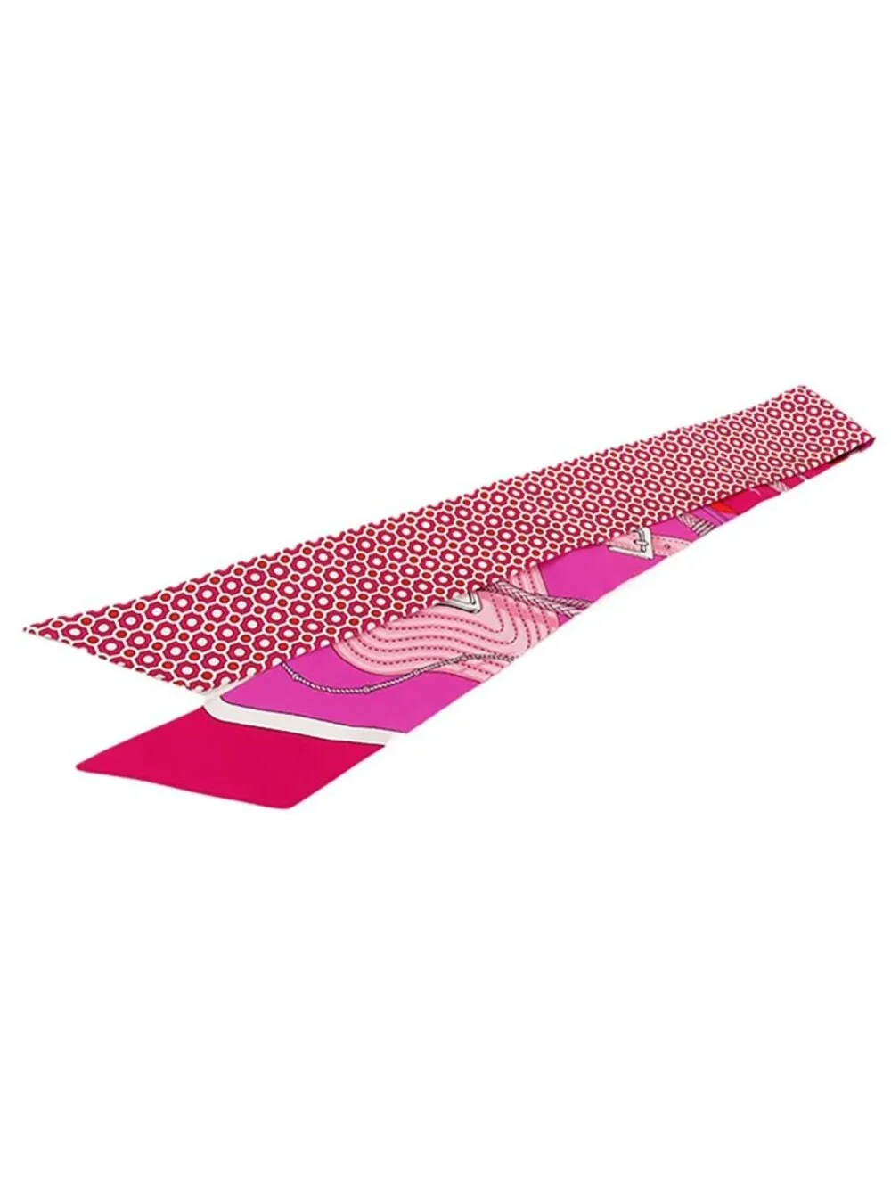 Hermes Twilly Pink Red Silk Clic Clac Modern Cannage Scarf